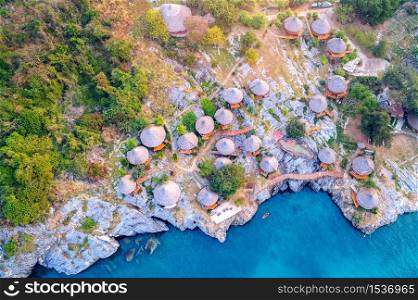 Aerial view of Cottage on the Si chang island, Thailand.