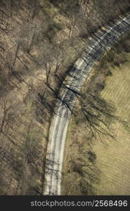 Aerial view of country road