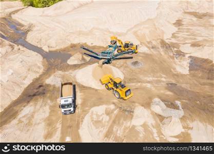 Aerial view of crushed stone quarry machine