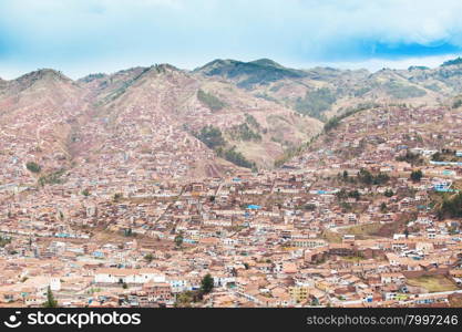 Aerial view of Cuzco cityscape. Peru