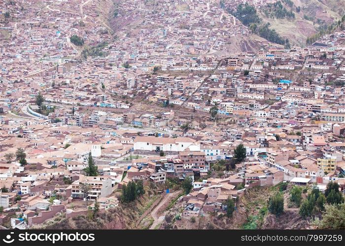 Aerial view of Cuzco cityscape. Peru