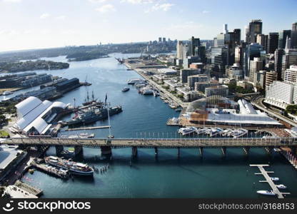 Aerial view of Darling Harbour in Sydney, Australia.