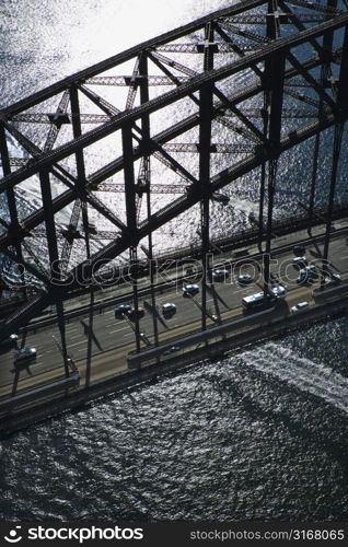 Aerial view of detail of Sydney Harbour Bridge in Sydney, Australia.