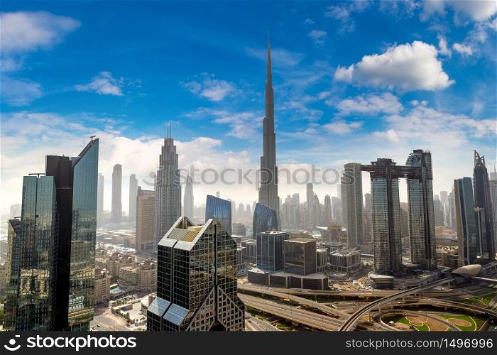 Aerial view of downtown Dubai in a summer day, United Arab Emirates