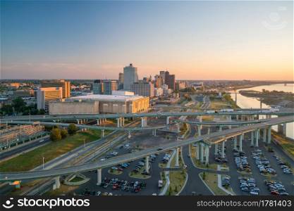 Aerial view of downtown Memphis skyline in Tennessee, USA