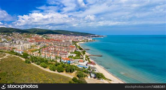 Aerial view of drone to the sea resort Saint Vlas on the Bulgarian Blak Sea coast