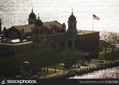 Aerial view of Ellis Island, New York City.