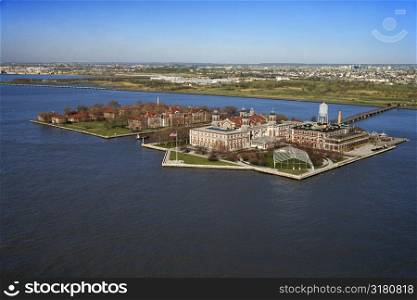 Aerial view of Ellis Island, New York City.