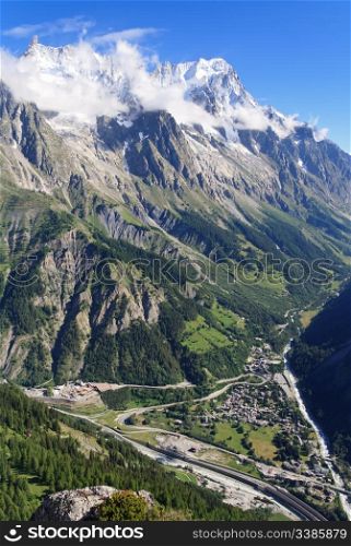 aerial view of Ferret Valley with Mont Blanc tunnel at the bottom