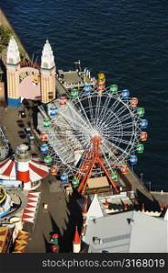 Aerial view of ferris wheel in Luna Park Sydney, Australia.