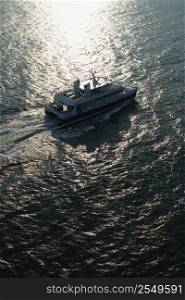 Aerial view of ferryboat transportation to Bald Head Island, North Carolina.