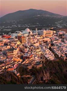 Aerial View of Fira in the Evening, Santorini, Greece