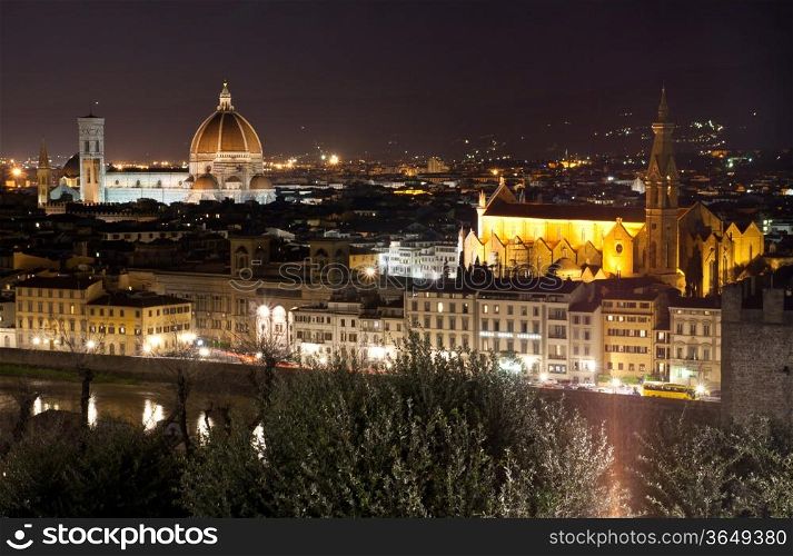 aerial view of Florence or firenze cityscape at dusk Italy