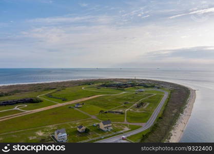 Aerial view of Fort Morgan, Alabama at sunset. Fort Morgan, Alabama sunset