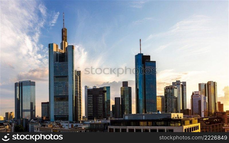 Aerial view of Frankfurt with Hauptwachen at sunset
