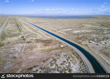 Aerial view of Franklin Eddy Canal part of the Closed Basin Project to extract groundwater in San Louis Valley (Colorado) and deliver to Rio Grande River