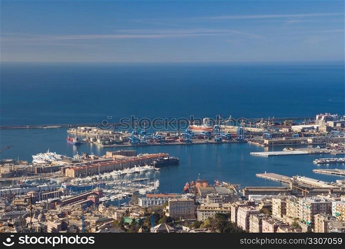 Aerial view of Genova harbor. Italy