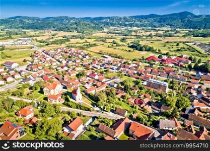 Aerial view of green landscape of Zagorje in town of Varazdinske Toplice, northern Croatia