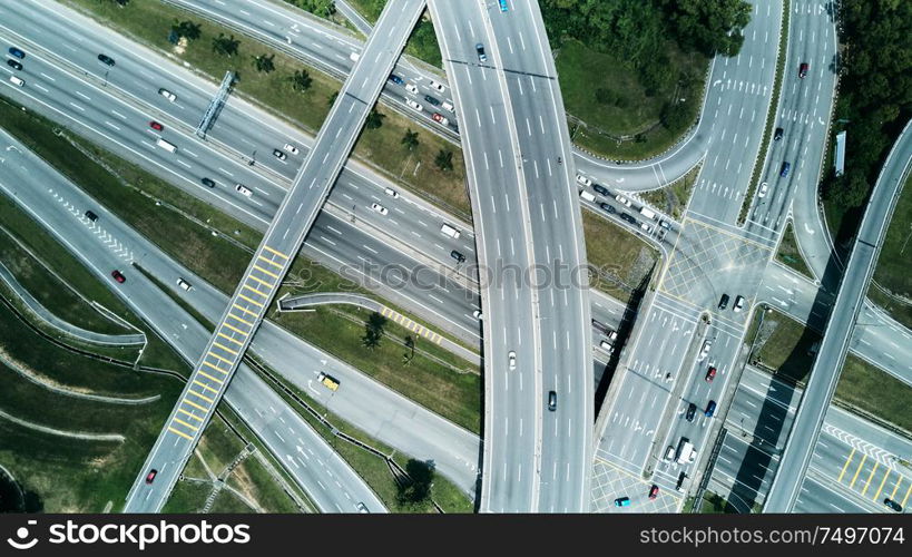 Aerial view of highway and overpass in city located at Kuala Lumpur ,Malaysia .