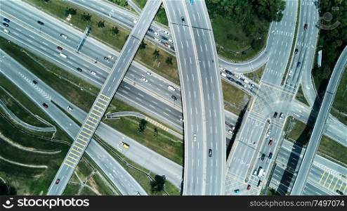 Aerial view of highway and overpass in city located at Kuala Lumpur ,Malaysia .