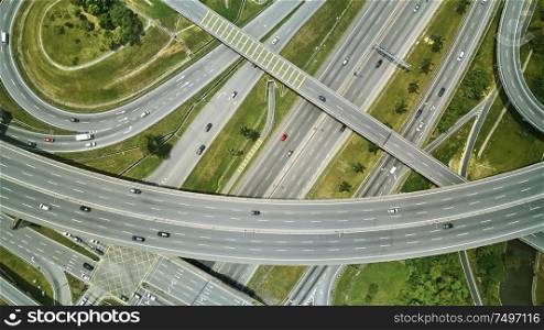 Aerial view of highway and overpass in city located at Kuala Lumpur ,Malaysia .