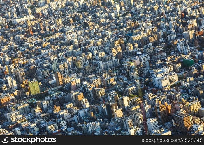 Aerial view of houses over in Tokyo City, Japan, Asia