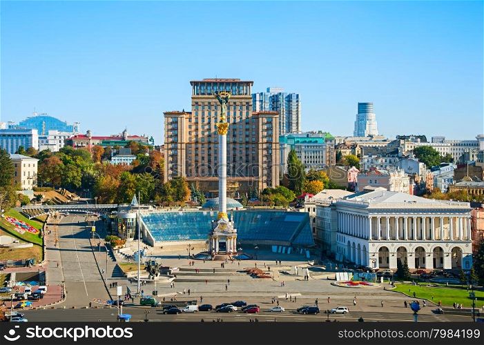 Aerial view of Independence Square (Maidan Nezalezhnosti) in Kiev, Ukraine