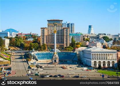 Aerial view of Independence Square (Maidan Nezalezhnosti) in Kiev, Ukraine