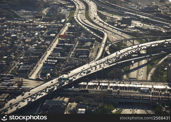 Aerial view of Interstate 90 and 94 crossing Interstate 55 in Chicago, Illinois.