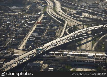Aerial view of Interstate 90 and 94 crossing Interstate 55 in Chicago, Illinois.