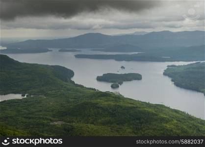 Aerial view of islands in a lake, Skeena-Queen Charlotte Regional District, Haida Gwaii, Graham Island, British Columbia, Canada