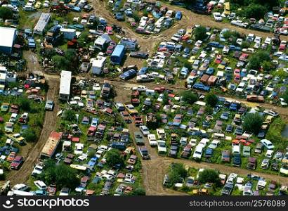 Aerial view of junk cars near Upper Black Eddy, Pa
