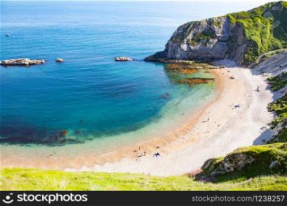aerial view of Jurassic Coast of Dorset, UK- British summer holiday destination