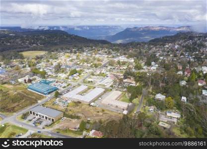 Aerial view of Katoomba in The Blue Mountains in Australia