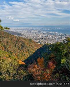Aerial view of Kobe City from Mount Maya in Colorful season, Japan