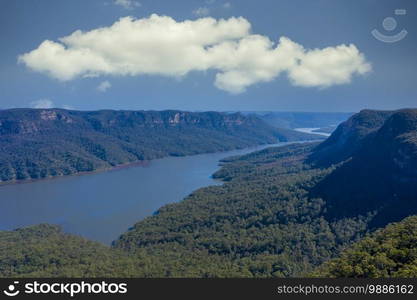 Aerial view of Lake Burragorang fresh water reservoir in New South Wales in Australia