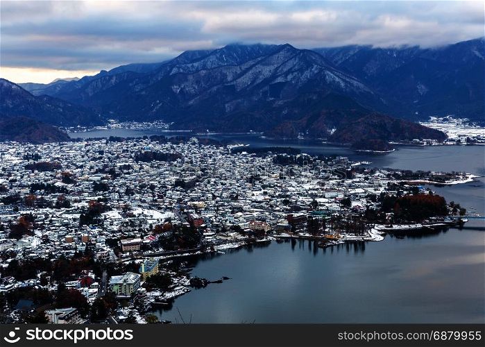 Aerial View of Lake Kawaguchiko at Fujikawaguchiko Japan
