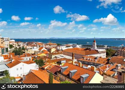 Aerial view of Lisbon, Portugal. Sao Jorge Castle in a summer day