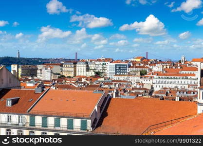 Aerial view of Lisbon, Portugal. Sao Jorge Castle in a summer day