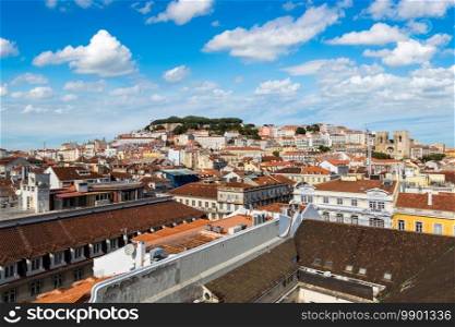Aerial view of Lisbon, Portugal. Sao Jorge Castle in a summer day