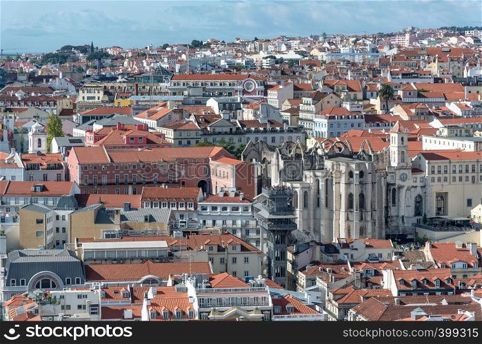 Aerial view of Lisbon skyline on a sunny day, Portugal.