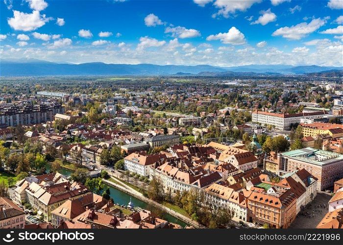Aerial view of Ljubljana in Slovenia in a summer day