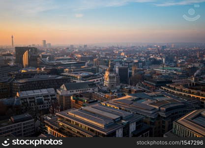 Aerial view of London at the sunset from St.Paul Cathedral, United Kingdom