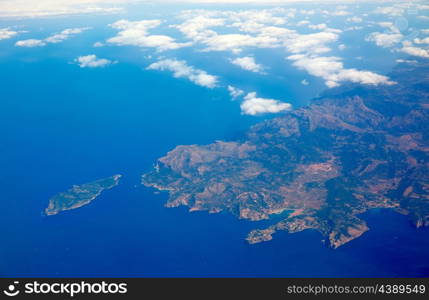 Aerial view of Majorca north of Mallorca balearic island in blue Mediterranean