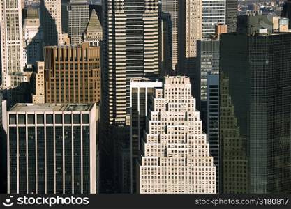 Aerial view of Manhattan buildings in New York City.