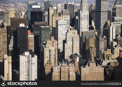 Aerial view of Manhattan buildings, New York City.