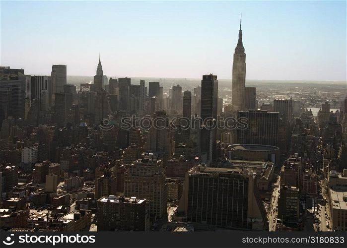 Aerial view of Manhattan city skyline, New York City.