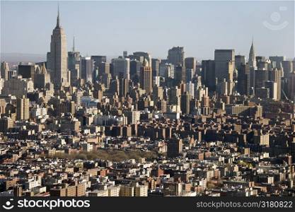 Aerial view of Manhattan, New York City skyline.