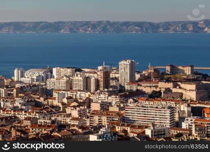 Aerial View of Marseille City and its Harbor, France