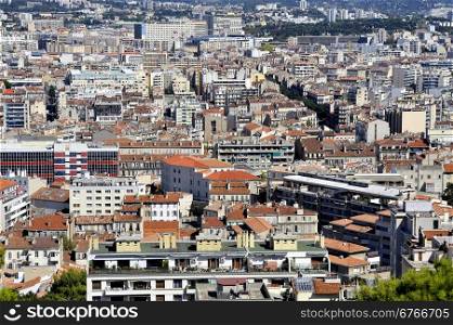Aerial view of Marseille was taken from the top of Notre Dame de la Garde